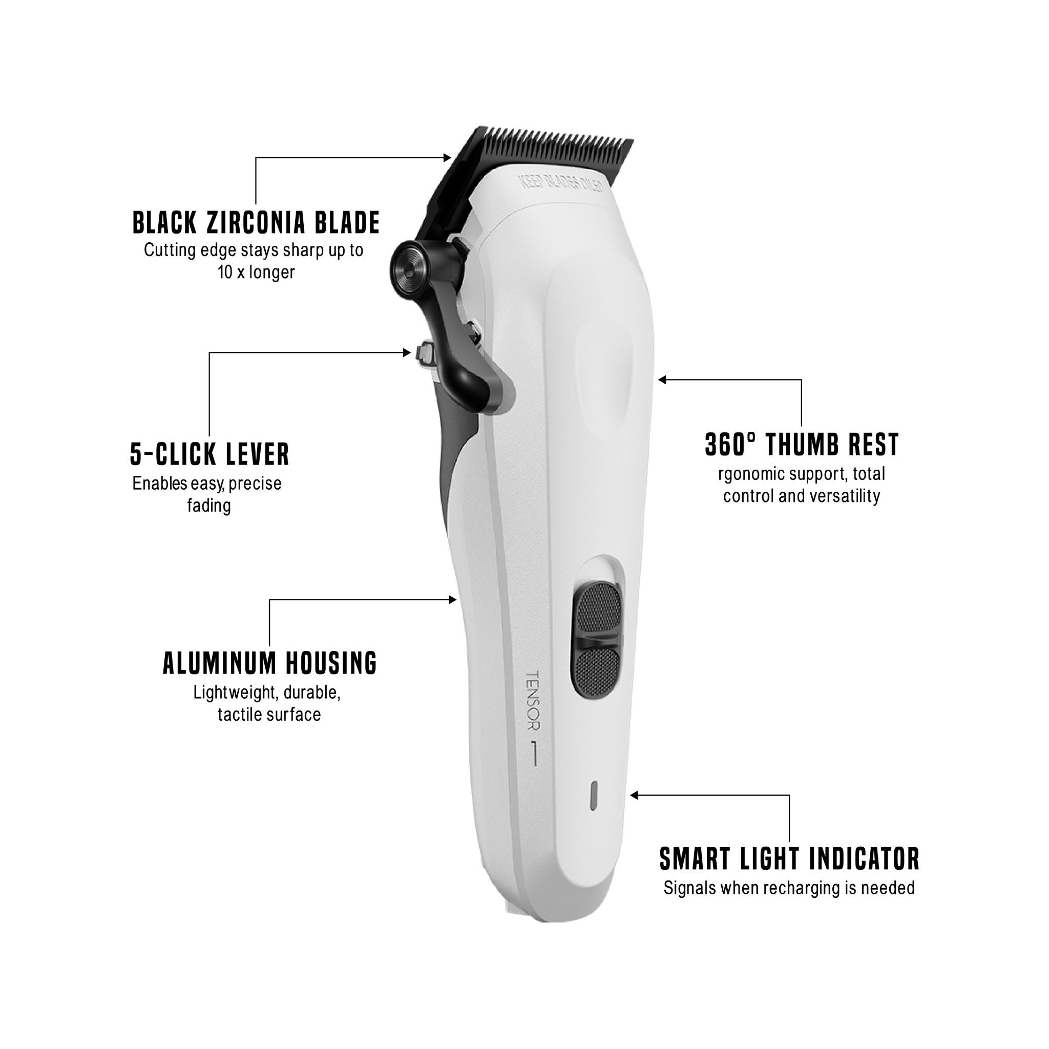 Tensor 1 White – Barbiere e tagliacapelli professionale basato sull'intelligenza artificiale